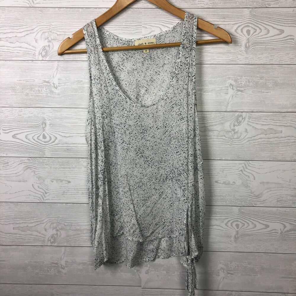 Cloth & Stone WomI0en's Medium Printed Scoop Neck Tank Top Tie Waist Black White